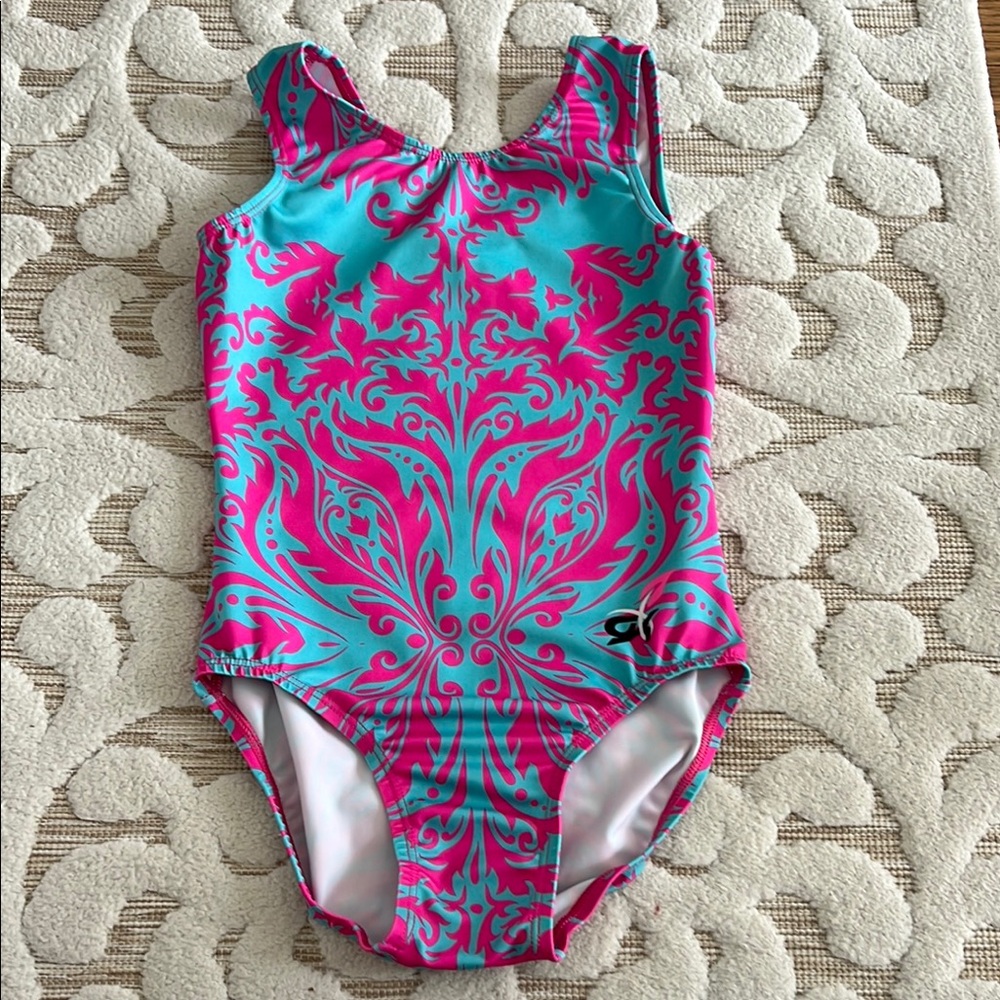 GK Girls Pink and Teal Damask Leotard From the Pink Meet 🎀 Size Child Large